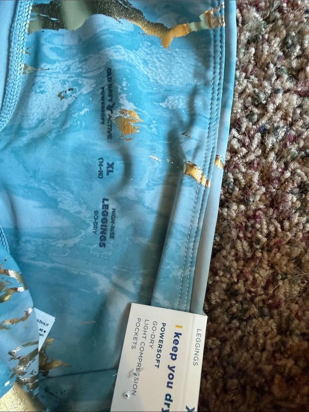 Old Navy XL Marble-Effect Girls Leggings in Navy, Mint, Pink & Gold